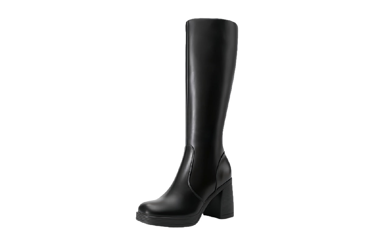 Women¡¯s Black Knee High Boots | walkverve Brand | Block Heel Long Boots