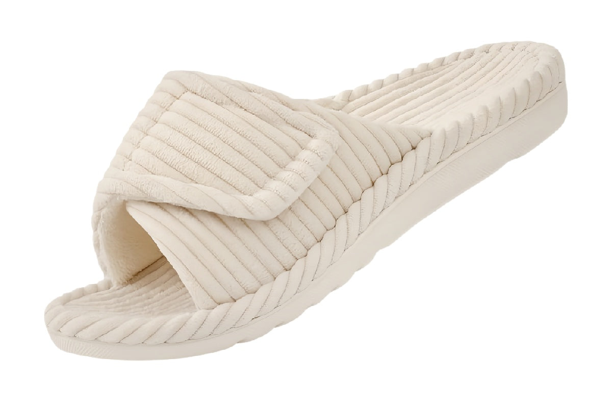 Women¡¯s Off-White Corduroy Plush Slippers | walkverve Brand | Soft Non-Slip Indoor House Slippers